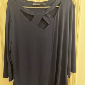 Stylish navy blue top cross cross neckline